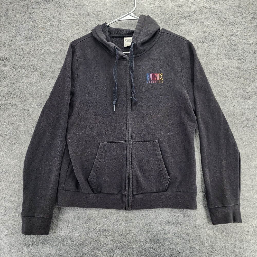 PINK Victoria Secret Hoodie Womens Medium Black Full Zip